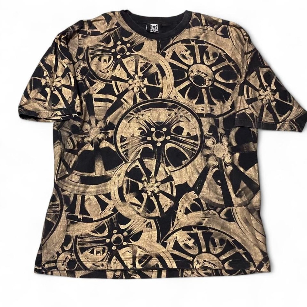 ID brands car rims all over print shirt vintage 90s/00s baggy cotton 3XL/26.5
